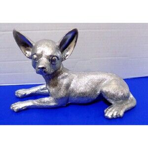 NEW Chihuahua Statue Figurine Dog Silver Color Modern Art Home Decor Statue
